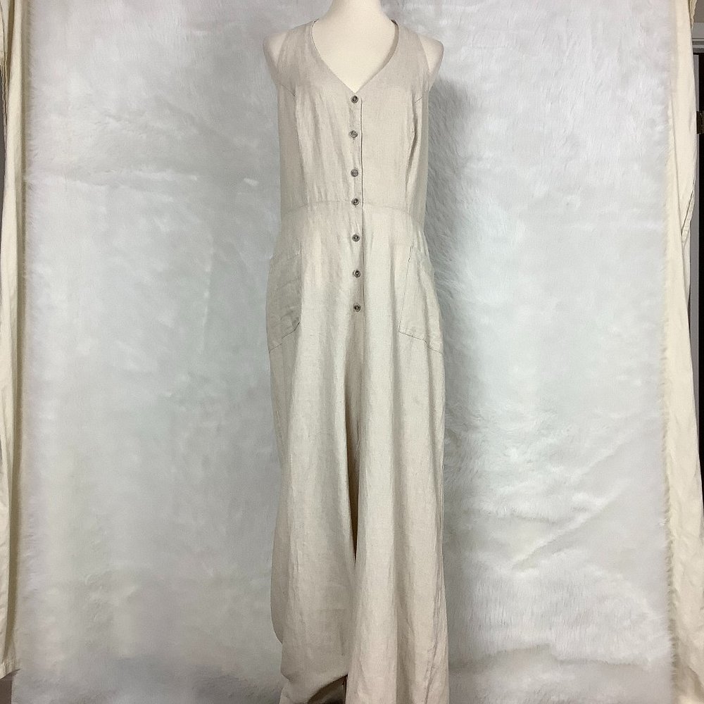Sleeveless V-Neck Wide-Leg Jumpsuit in Light Beige